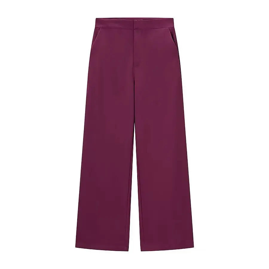 Commuter style feather decorated jacket+high waisted pants set - DEA collection