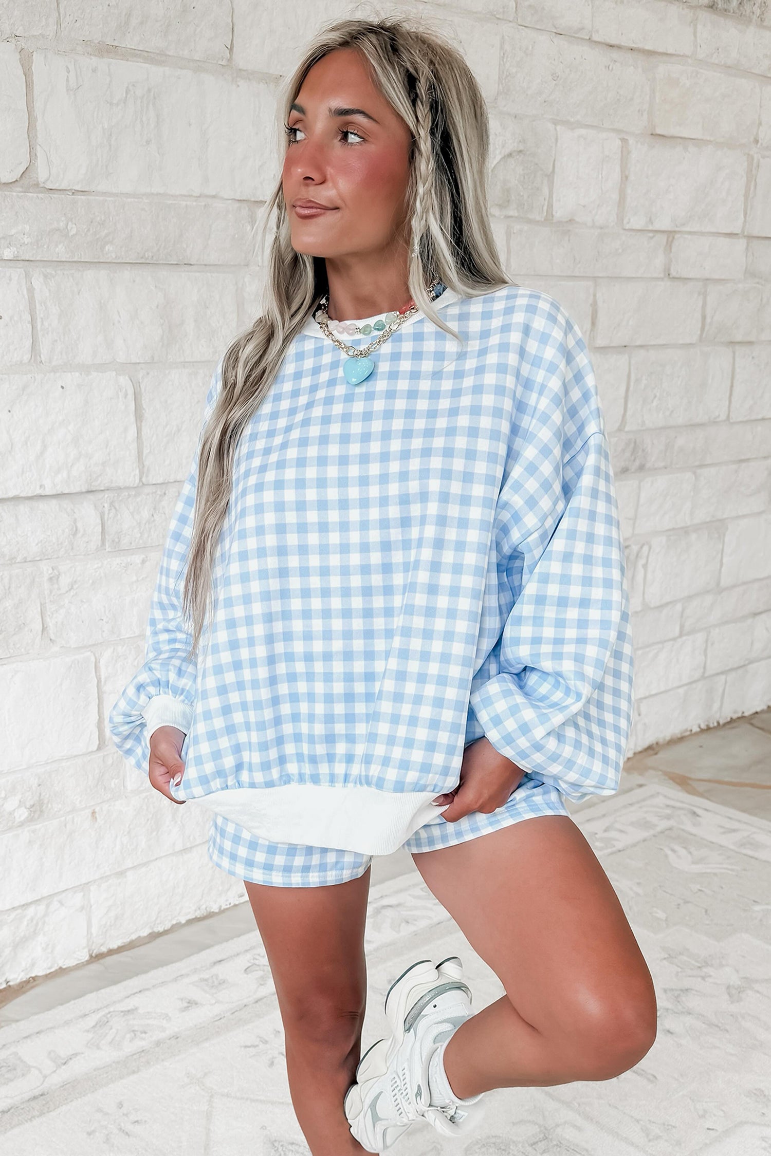 Plaid Drawstring Shorts Set