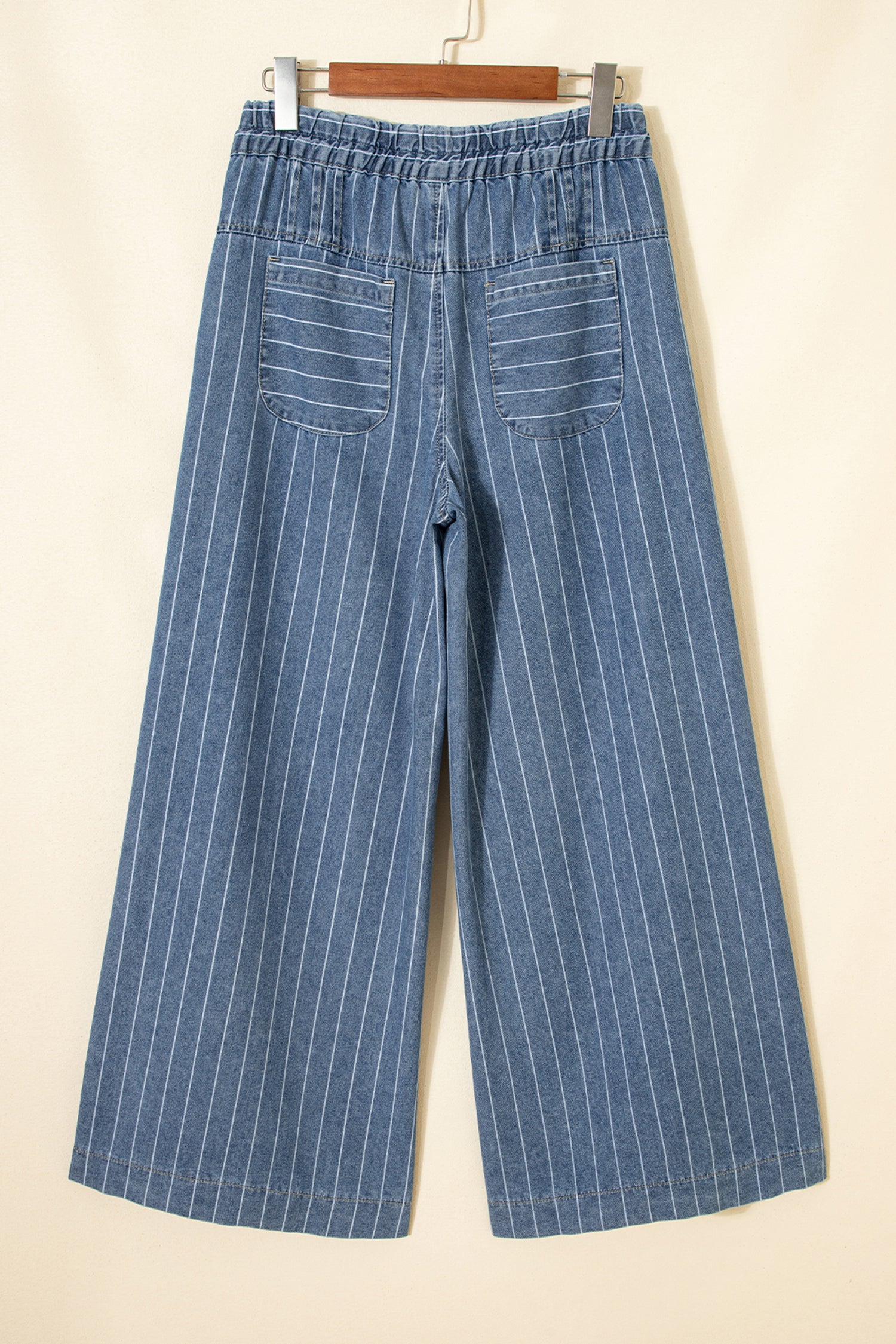 Stripe Pleated Wide Leg Jeans