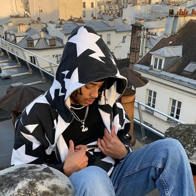 별무늬 집업 후드티 여성 오버사이즈 S-3XL 화이트 블랙 살구