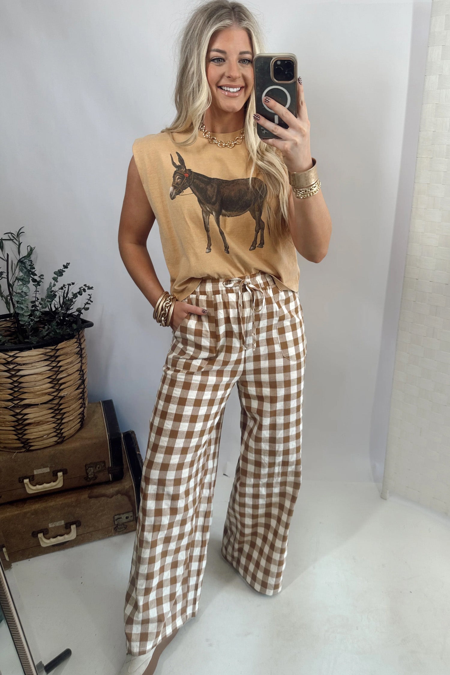 Gingham Tie Waist Pants
