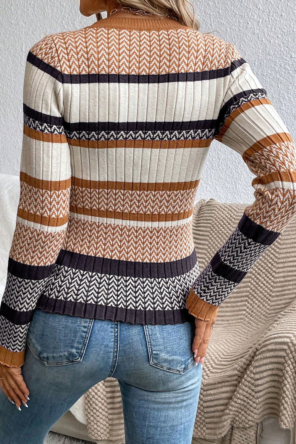 Brown Stripe Chevron Pattern Knitted