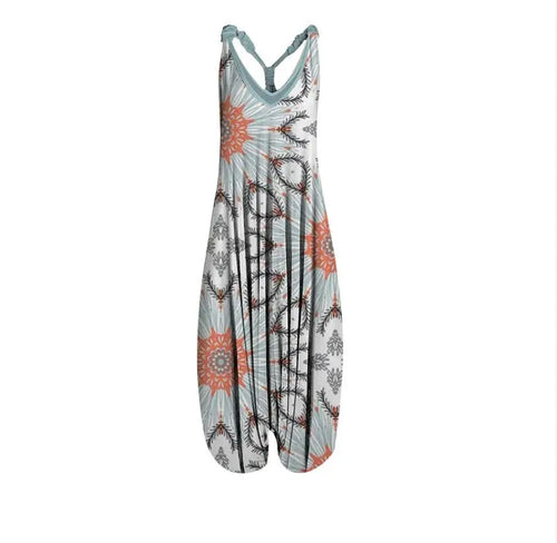 Casual SexyPrinted Sleeveless Loose Knit Cotton Blend Overalls Pants - DEA collection