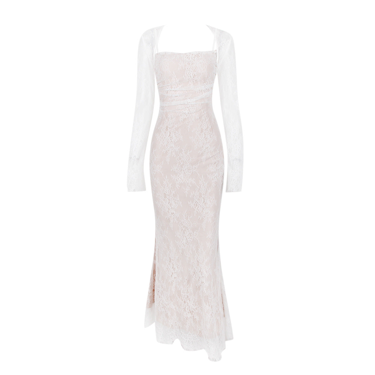Women's Autumn New Lace Shawl Strap Long Dress Set, Elegant Long Sleeve Dress, Mermaid Dress - DEA collection