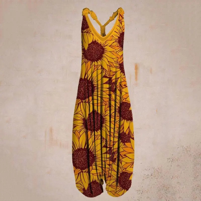 Casual SexyPrinted Sleeveless Loose Knit Cotton Blend Overalls Pants - DEA collection