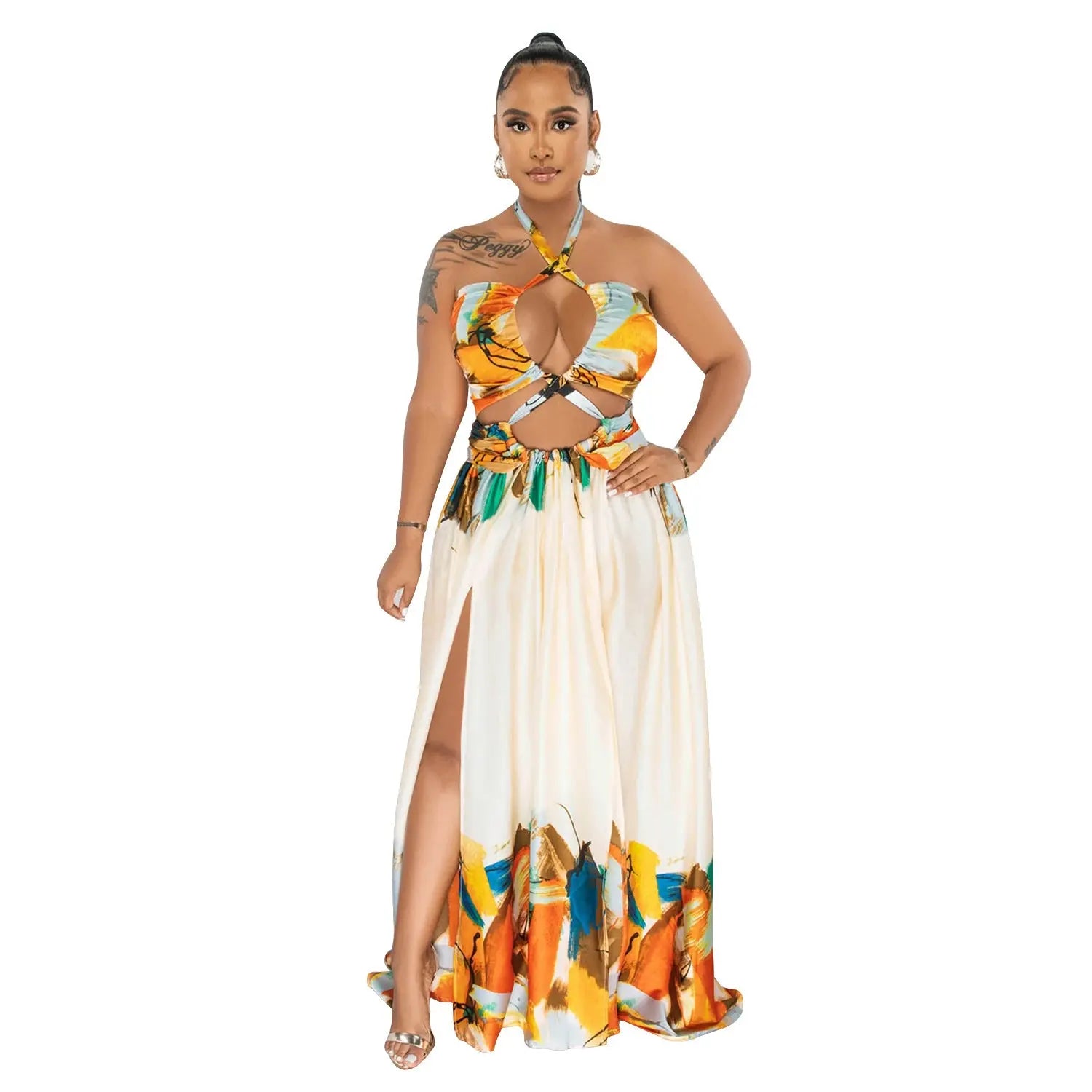 Fashion Women's Tie-front Sleeveless Wrap Bodycon Long Dress - DEA collection