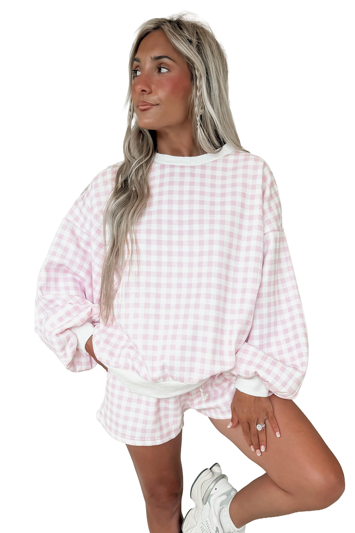 Plaid Drawstring Shorts Set
