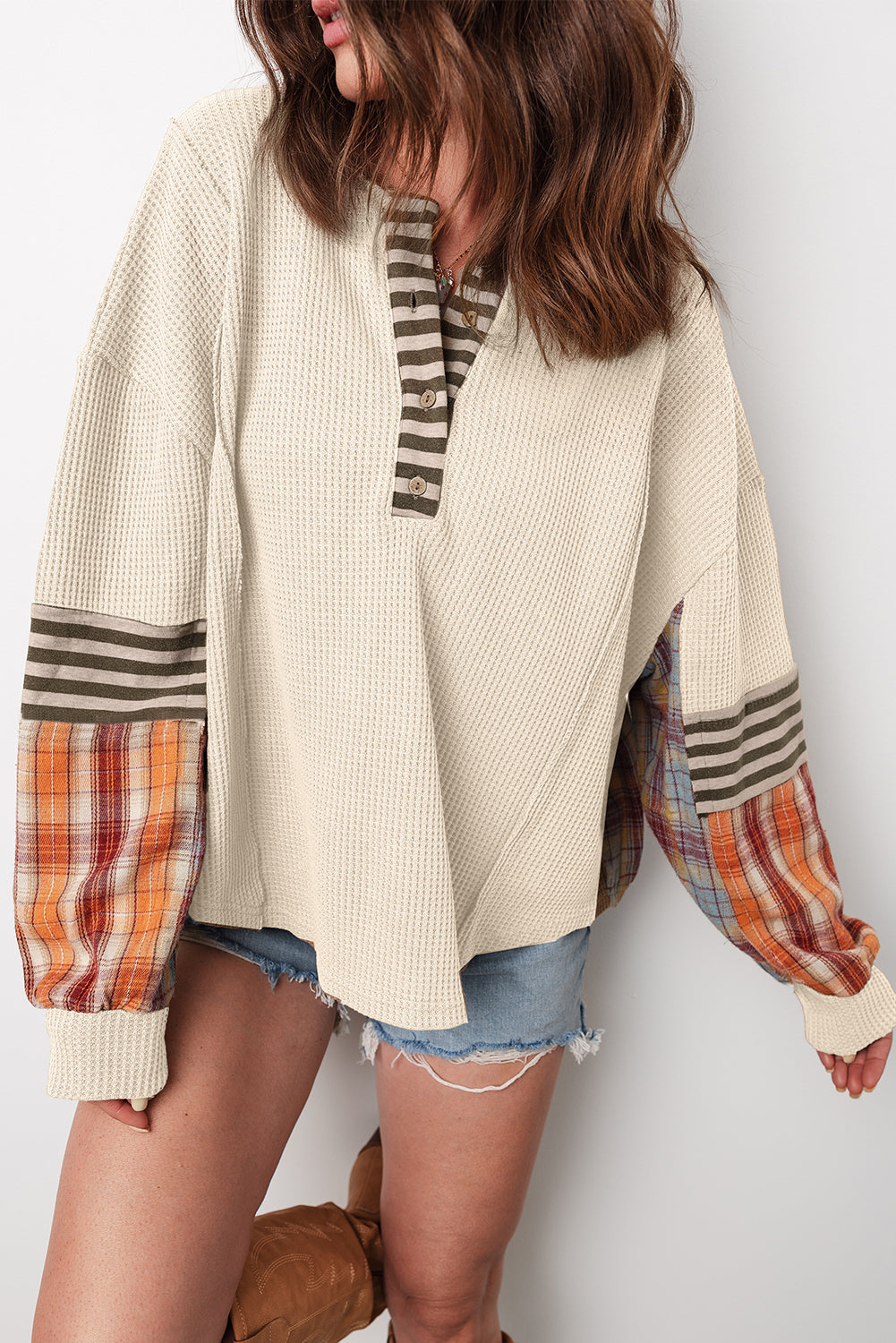 Waffle Stripe Henley Top