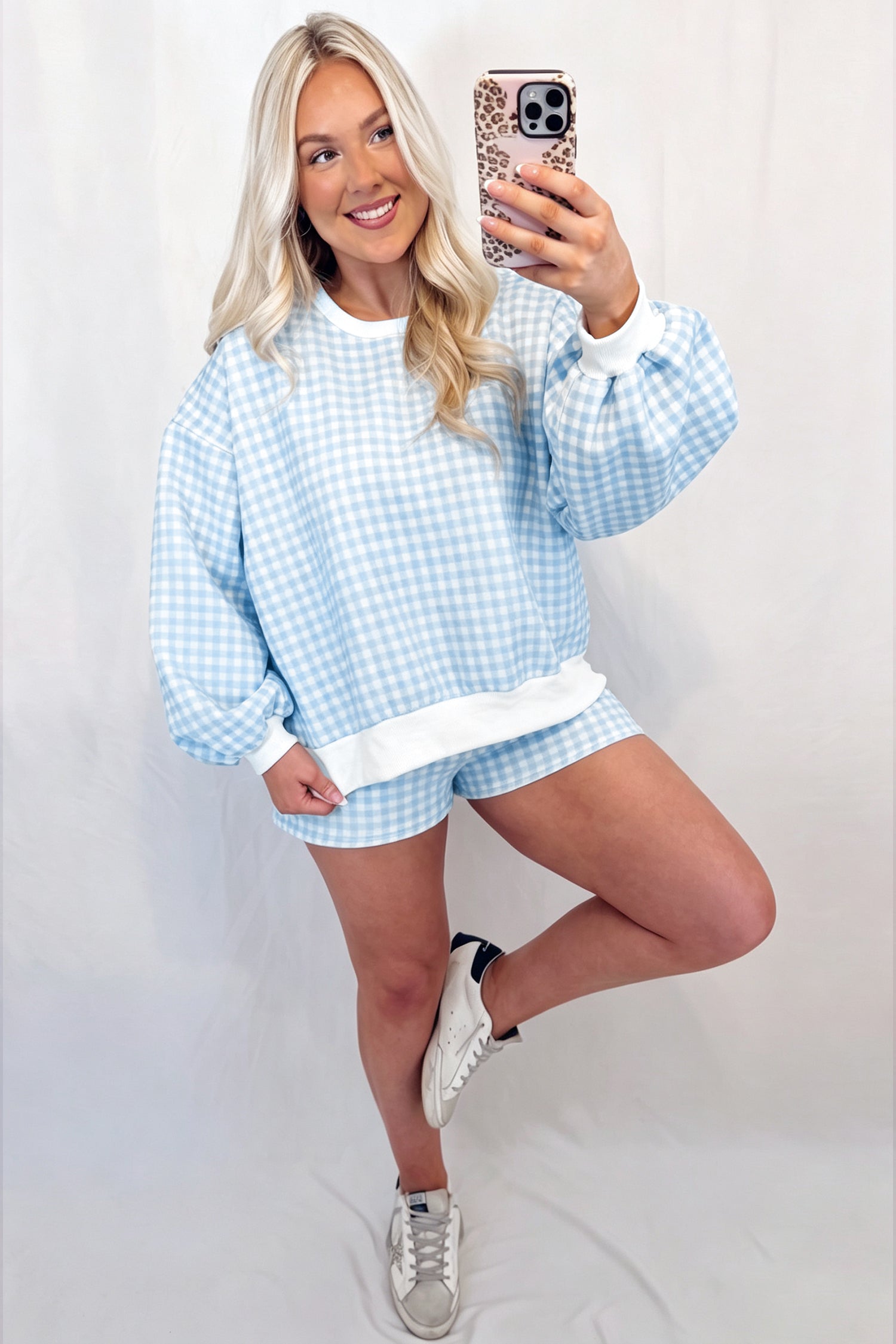 Plaid Drawstring Shorts Set