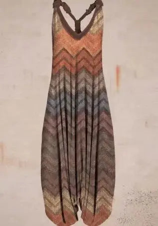 Casual SexyPrinted Sleeveless Loose Knit Cotton Blend Overalls Pants - DEA collection