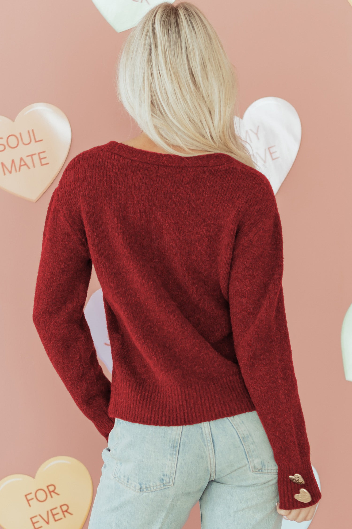 Metallic Heart Button Knit Cardigan