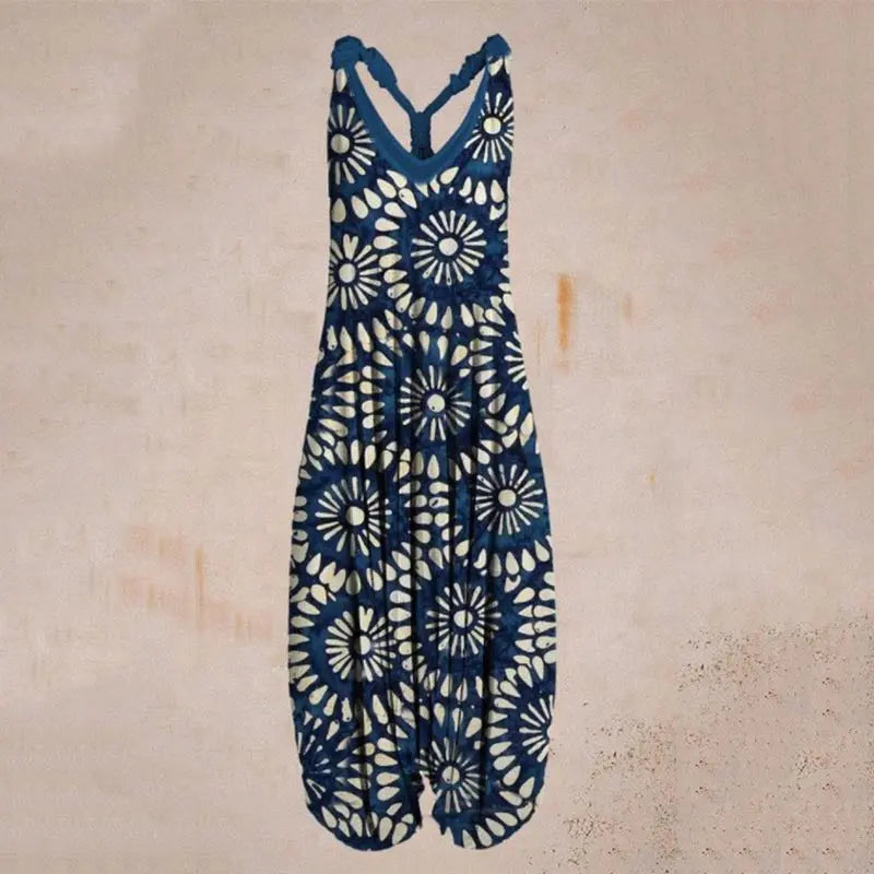 Casual SexyPrinted Sleeveless Loose Knit Cotton Blend Overalls Pants - DEA collection