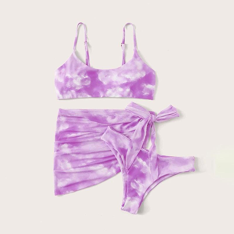 3 Piece Women Bikini Modern Swimsuit Women High Cut  Suit Halter Swimwear Women's Bikini Swimsuits With Wrap Skirt Lace Up Pieces Strings High Cut Bikini Set Bathing Suits Female Triangle Backless Bathing Suit - DEA collection