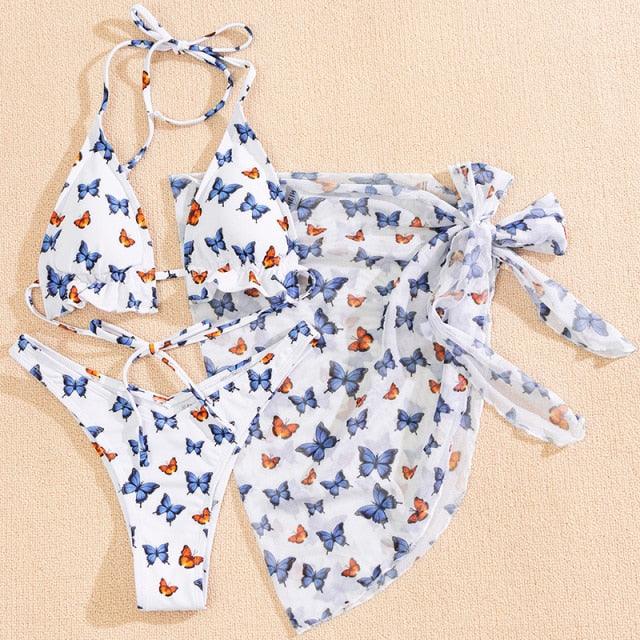 3 Piece Women Bikini Modern Swimsuit Women High Cut  Suit Halter Swimwear Women's Bikini Swimsuits With Wrap Skirt Lace Up Pieces Strings High Cut Bikini Set Bathing Suits Female Triangle Backless Bathing Suit - DEA collection
