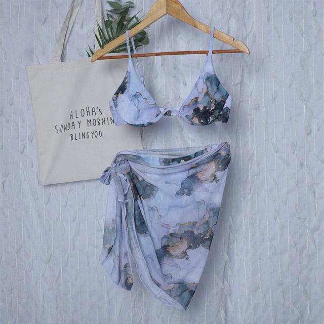 3 Piece Women Bikini Modern Swimsuit Women High Cut  Suit Halter Swimwear Women's Bikini Swimsuits With Wrap Skirt Lace Up Pieces Strings High Cut Bikini Set Bathing Suits Female Triangle Backless Bathing Suit - DEA collection