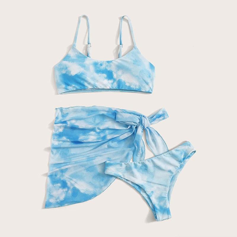 3 Piece Women Bikini Modern Swimsuit Women High Cut  Suit Halter Swimwear Women's Bikini Swimsuits With Wrap Skirt Lace Up Pieces Strings High Cut Bikini Set Bathing Suits Female Triangle Backless Bathing Suit - DEA collection