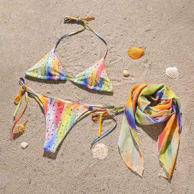 3 Piece Women Bikini Modern Swimsuit Women High Cut  Suit Halter Swimwear Women's Bikini Swimsuits With Wrap Skirt Lace Up Pieces Strings High Cut Bikini Set Bathing Suits Female Triangle Backless Bathing Suit - DEA collection