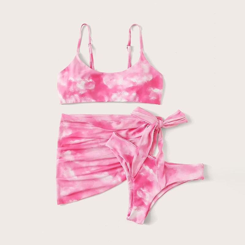 3 Piece Women Bikini Modern Swimsuit Women High Cut  Suit Halter Swimwear Women's Bikini Swimsuits With Wrap Skirt Lace Up Pieces Strings High Cut Bikini Set Bathing Suits Female Triangle Backless Bathing Suit - DEA collection