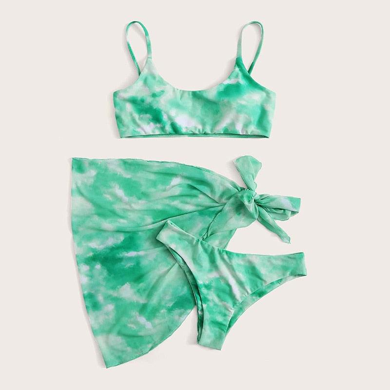 3 Piece Women Bikini Modern Swimsuit Women High Cut  Suit Halter Swimwear Women's Bikini Swimsuits With Wrap Skirt Lace Up Pieces Strings High Cut Bikini Set Bathing Suits Female Triangle Backless Bathing Suit - DEA collection