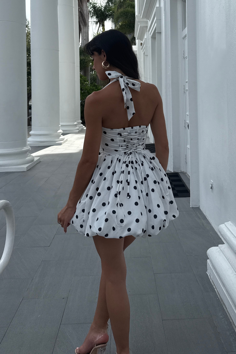 Selena Mini Dress - Chic Polka Dot Halter Dress for Effortless Style
