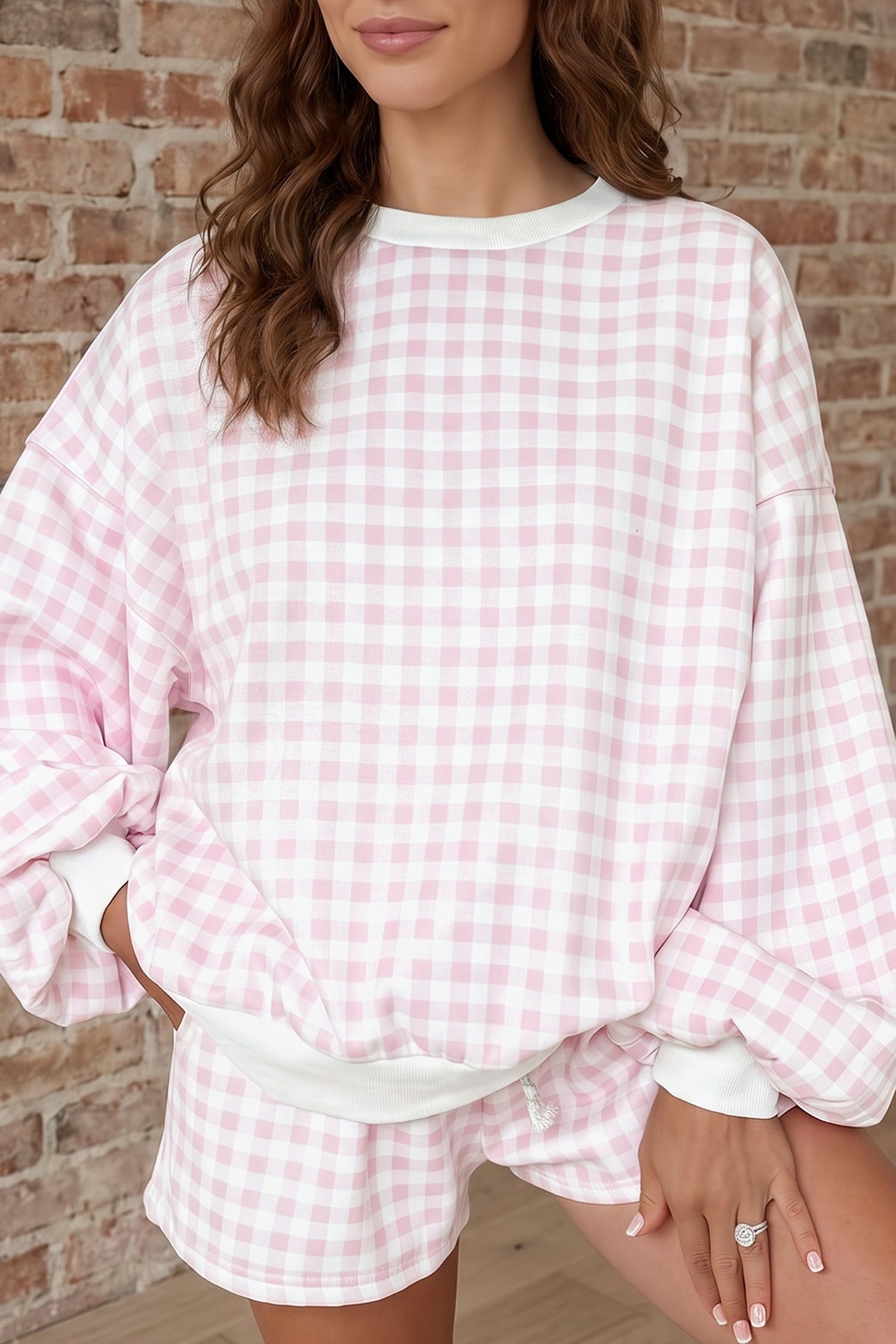 Plaid Drawstring Shorts Set