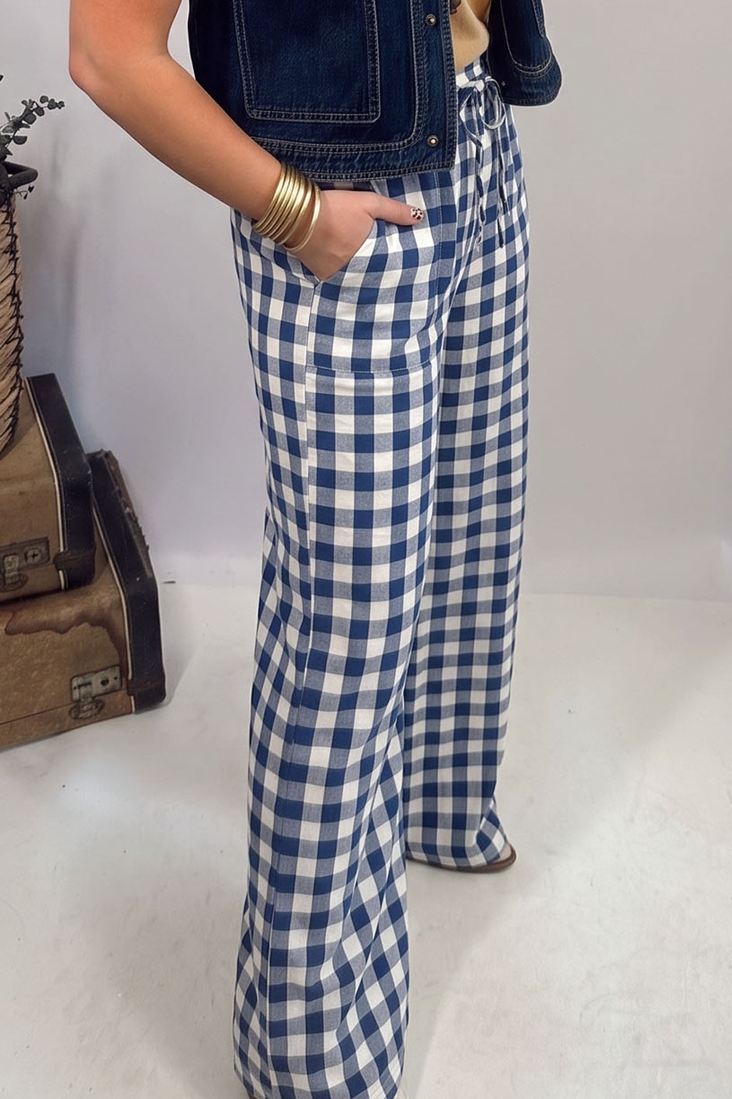 Gingham Tie Waist Pants