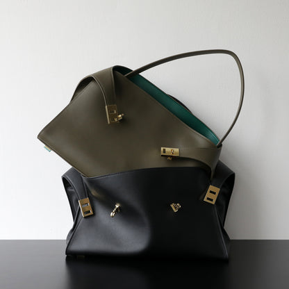 Luxury Genuine Leather Tote Bag for Women, Large Capacity, Top-Grain Cowhide, Handheld Shoulder Bag, HUG Style