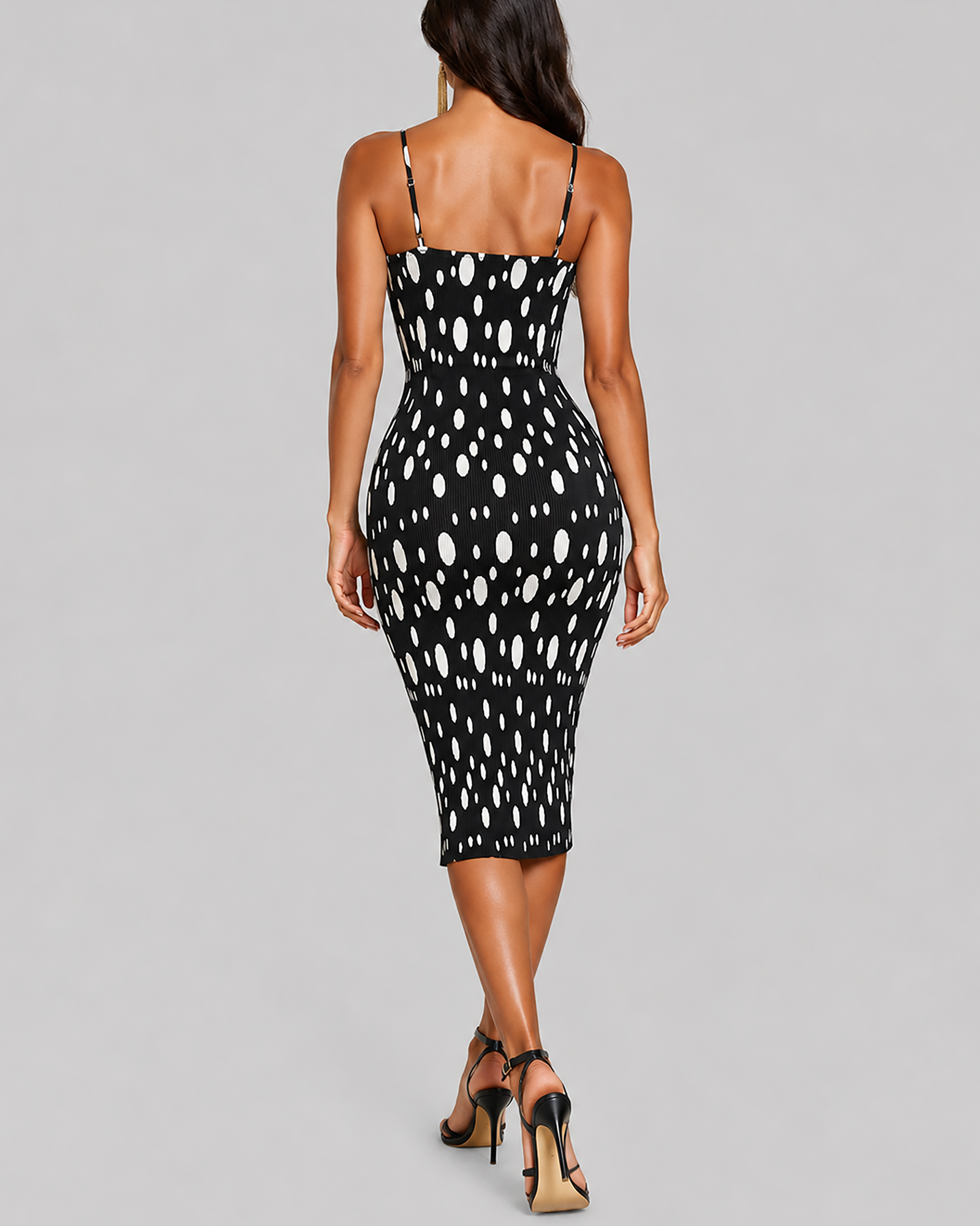 Women's Fashion Black Background White Polka Dot Organza Pleated Strapless Slimming Dress - DEA collection