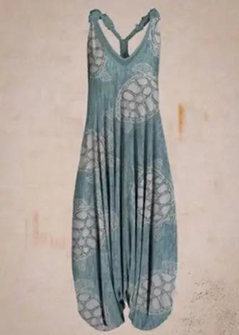 Casual SexyPrinted Sleeveless Loose Knit Cotton Blend Overalls Pants - DEA collection
