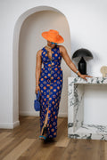 HALIMA AFRICAN PRINT MAXI FRONT ZIP DRESS [BLUE] - DEA collection