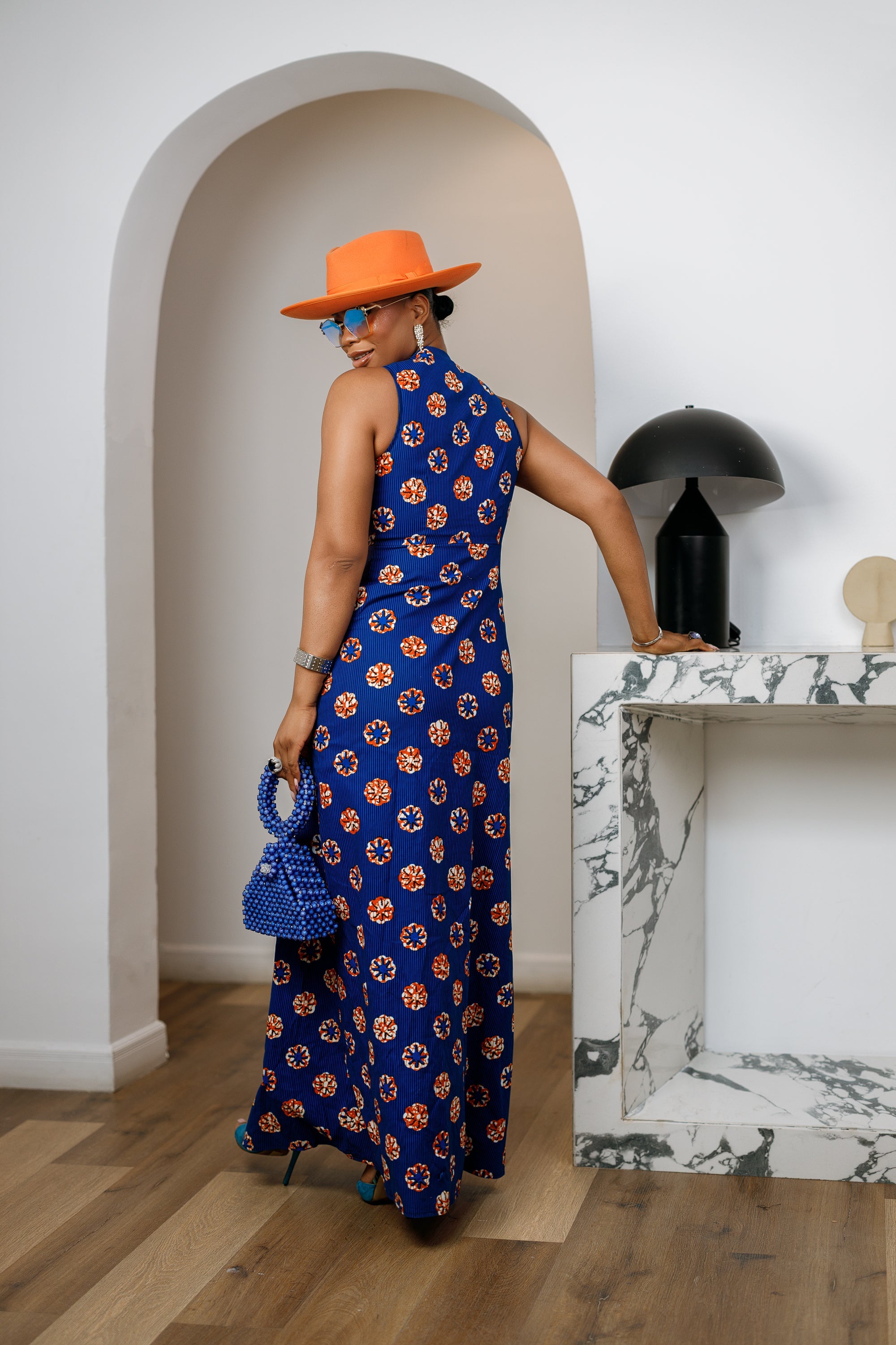 HALIMA AFRICAN PRINT MAXI FRONT ZIP DRESS [BLUE] - DEA collection