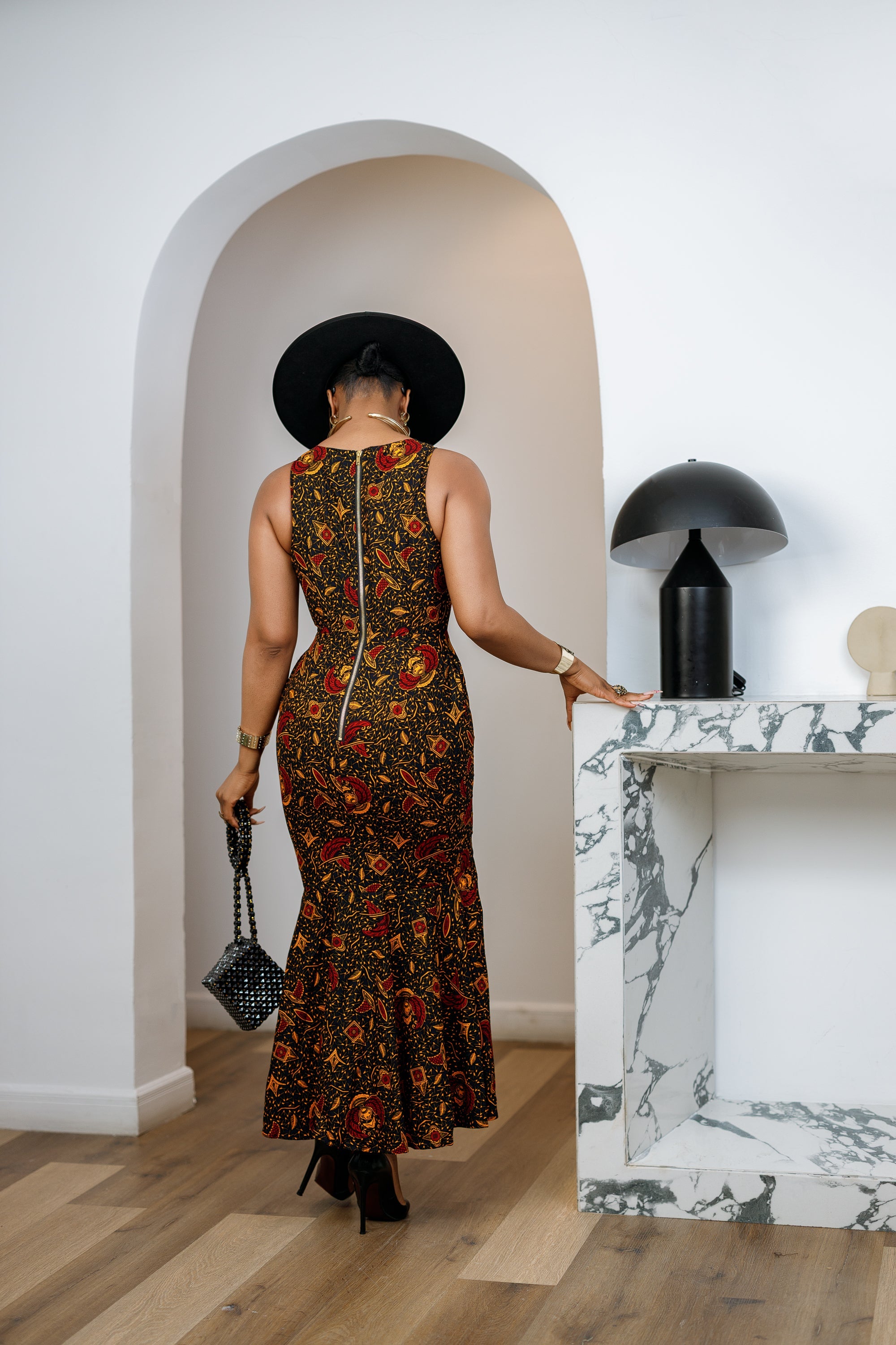 EYI AFRICAN PRINT SLEEVELESS SCOOP NECK MIDI DRESS - DEA collection