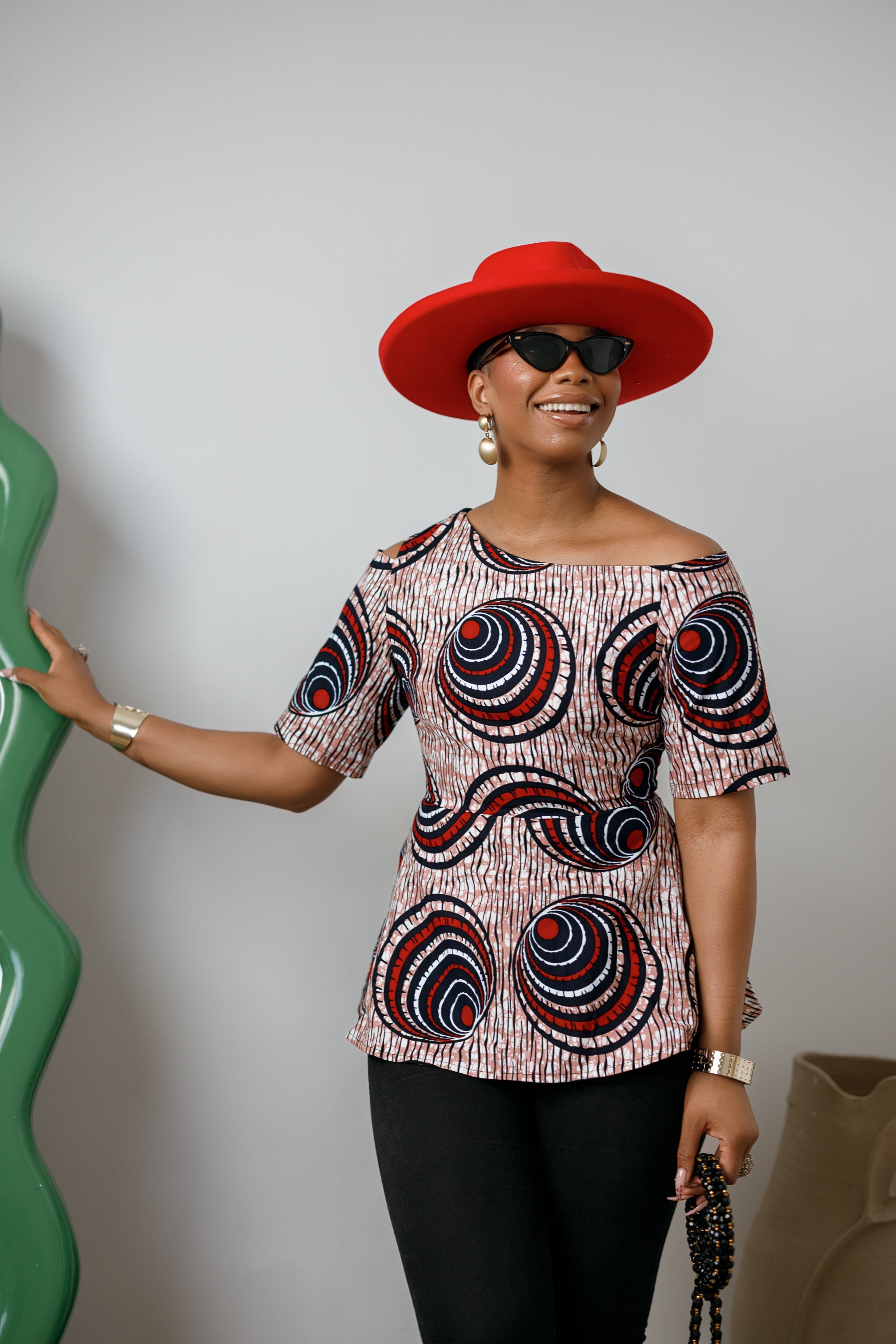 IMARA AFRICAN PRINT ASYMMETRIC PEPLUM TOP [MULTICOLOR] - DEA collection