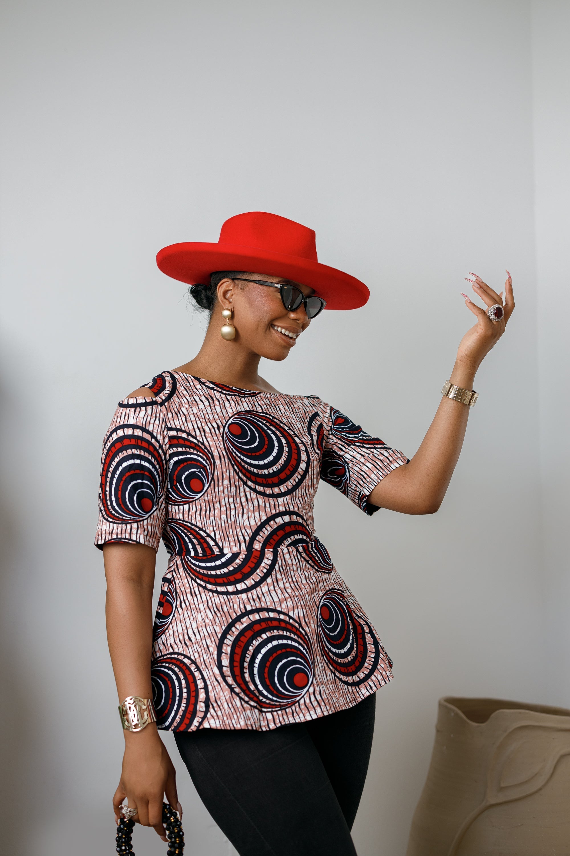 IMARA AFRICAN PRINT ASYMMETRIC PEPLUM TOP [MULTICOLOR] - DEA collection