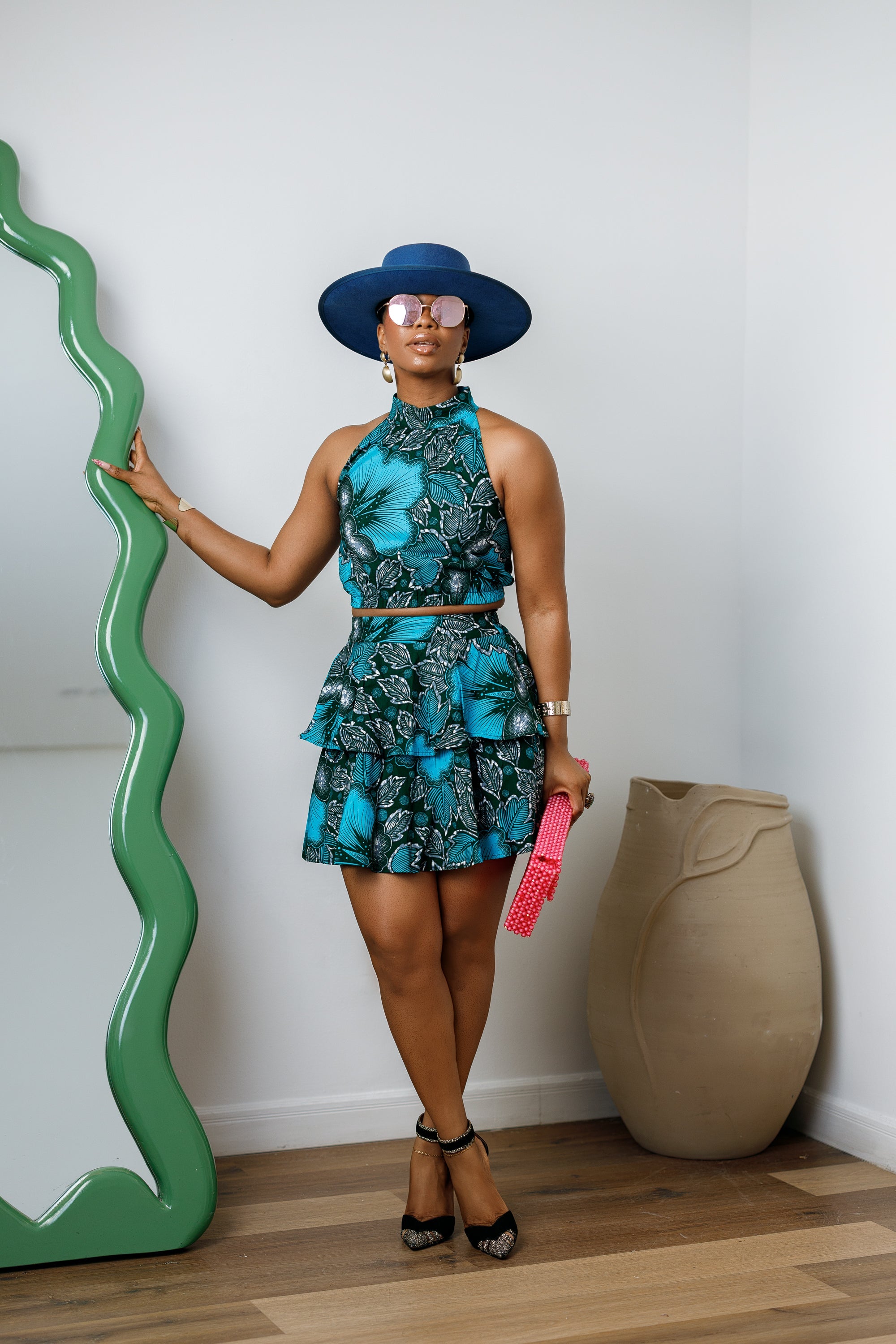 GBEMI AFRICAN PRINT TWO PIECE SKIRT SET [BLUE] - DEA collection