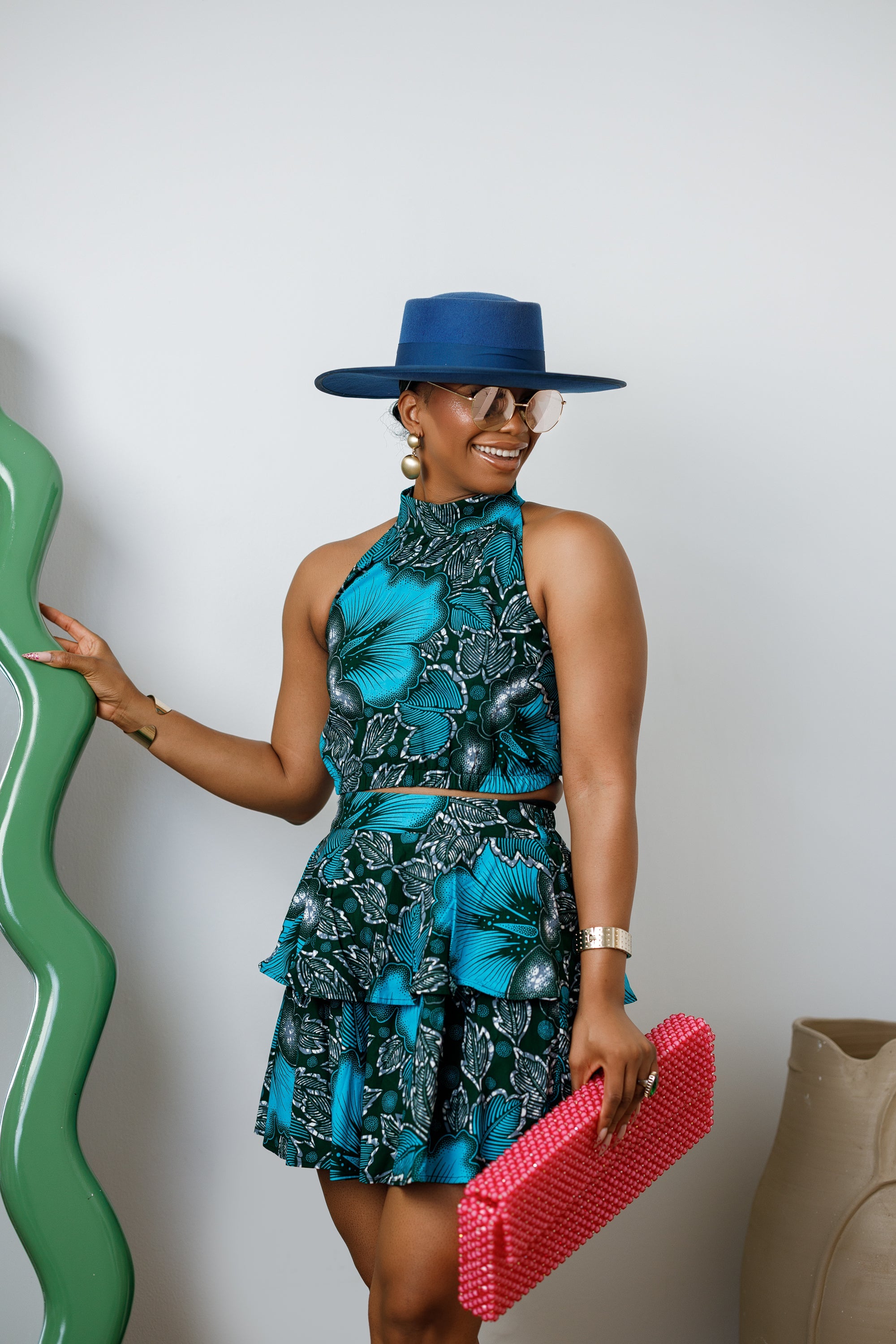 GBEMI AFRICAN PRINT TWO PIECE SKIRT SET [BLUE] - DEA collection