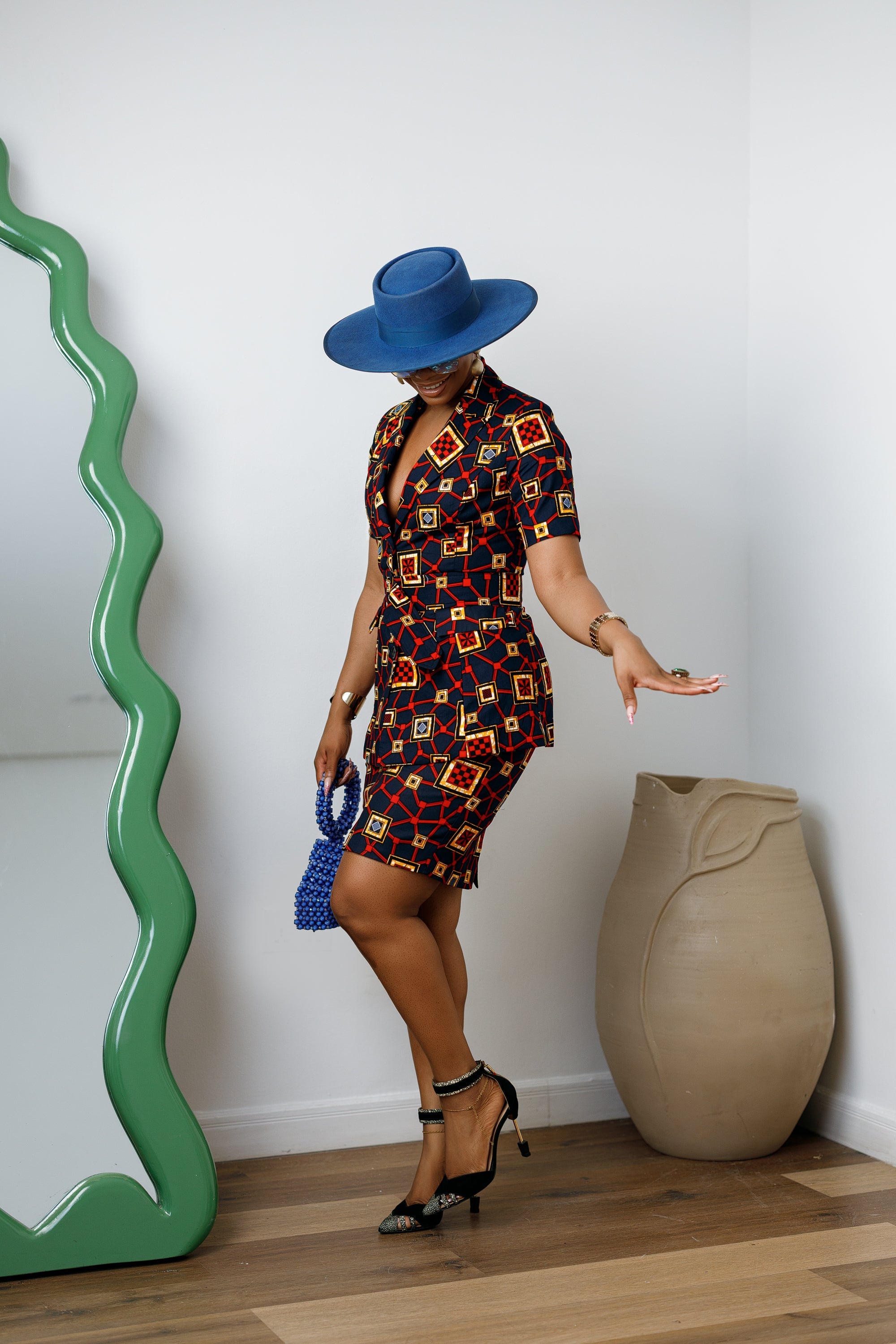 NIFEMI AFRICAN PRINT SHORT SLEEVE SKIRT SUIT SET - DEA collection