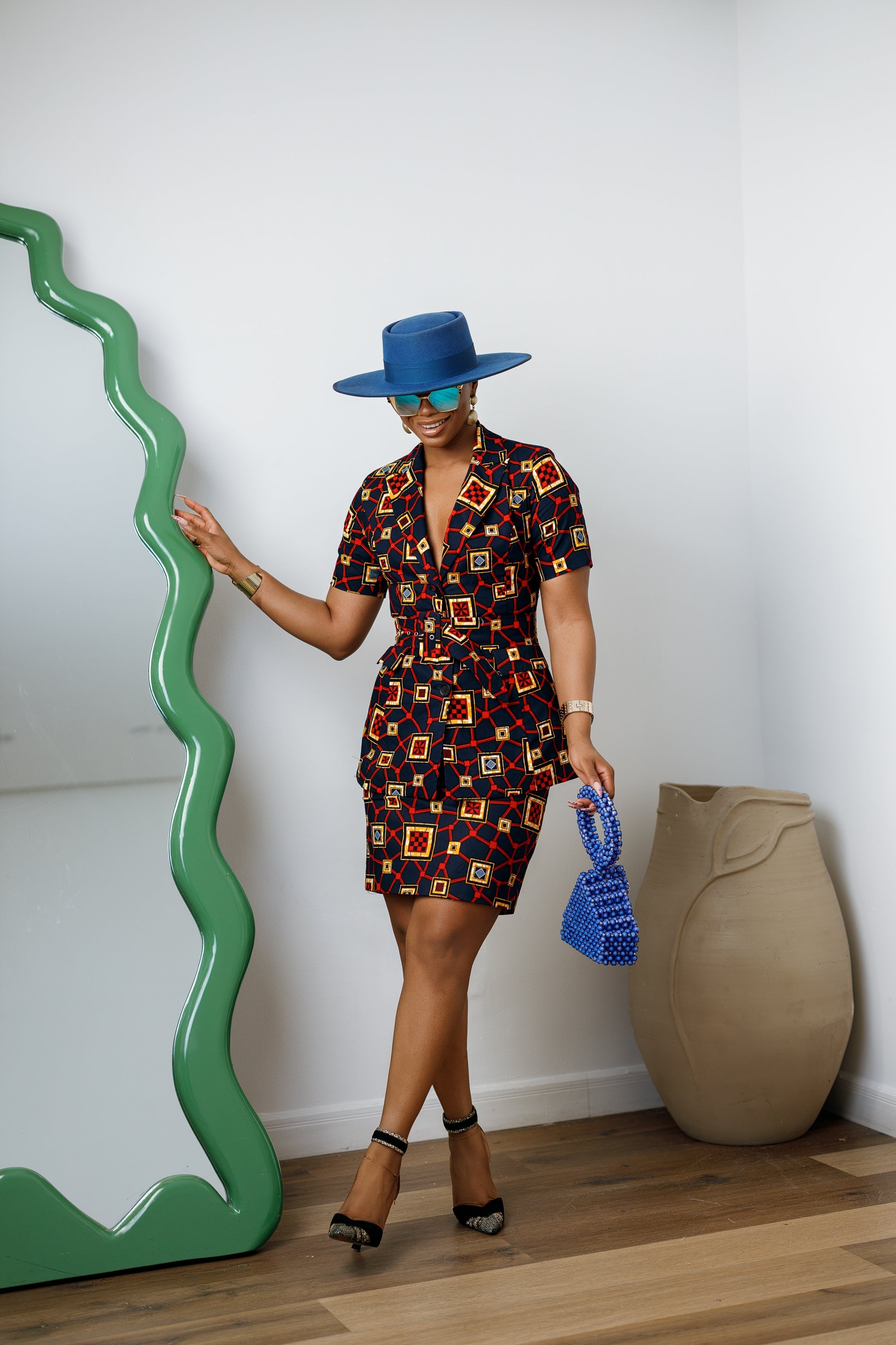 NIFEMI AFRICAN PRINT SHORT SLEEVE SKIRT SUIT SET - DEA collection