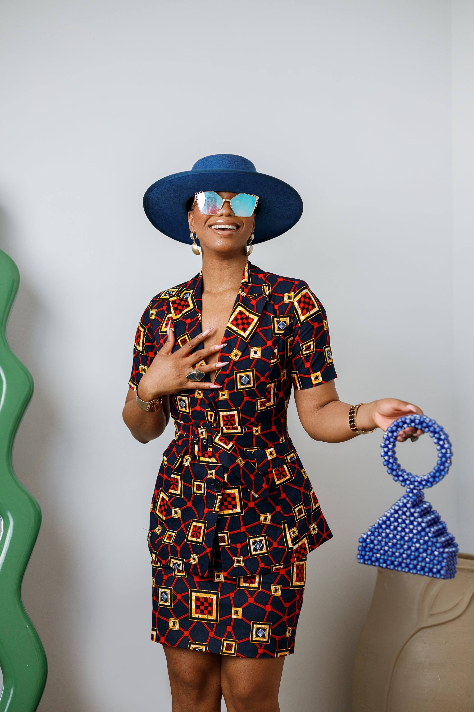 NIFEMI AFRICAN PRINT SHORT SLEEVE SKIRT SUIT SET - DEA collection