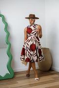 ZURI AFRICAN PRINT SLEEVELESS HIGH NECK MIDI DRESS [RED] - DEA collection