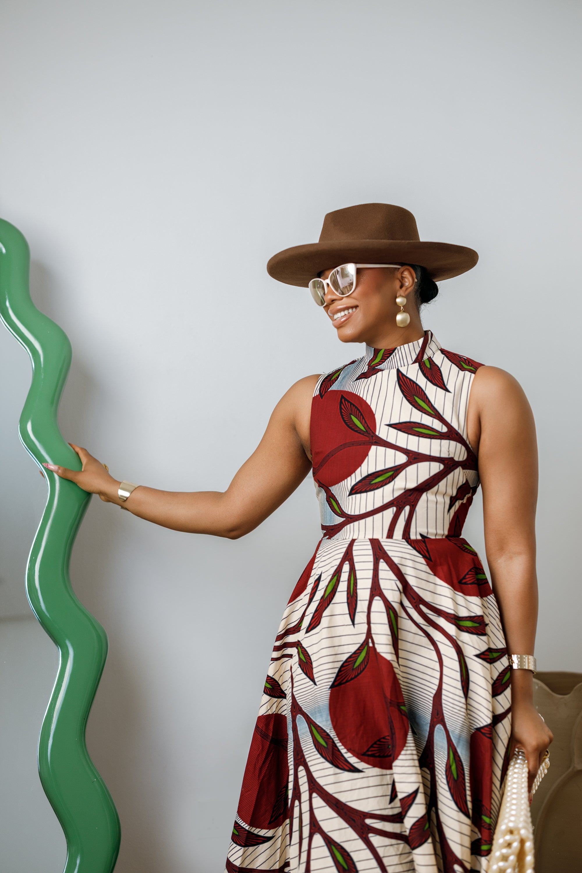 ZURI AFRICAN PRINT SLEEVELESS HIGH NECK MIDI DRESS [RED] - DEA collection