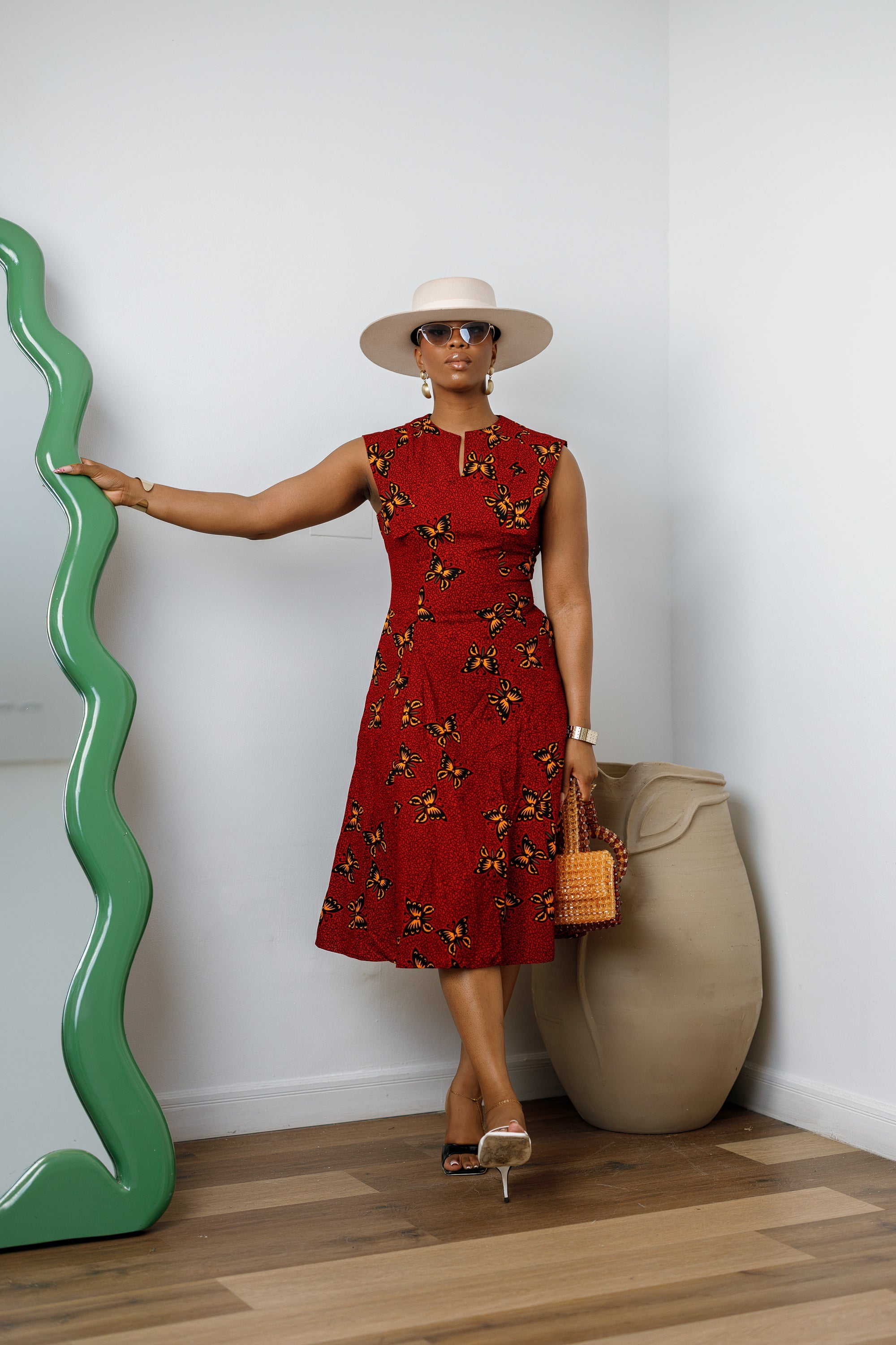 RAISA AFRICAN PRINT SLEEVELESS MIDI DRESS [RED] - DEA collection