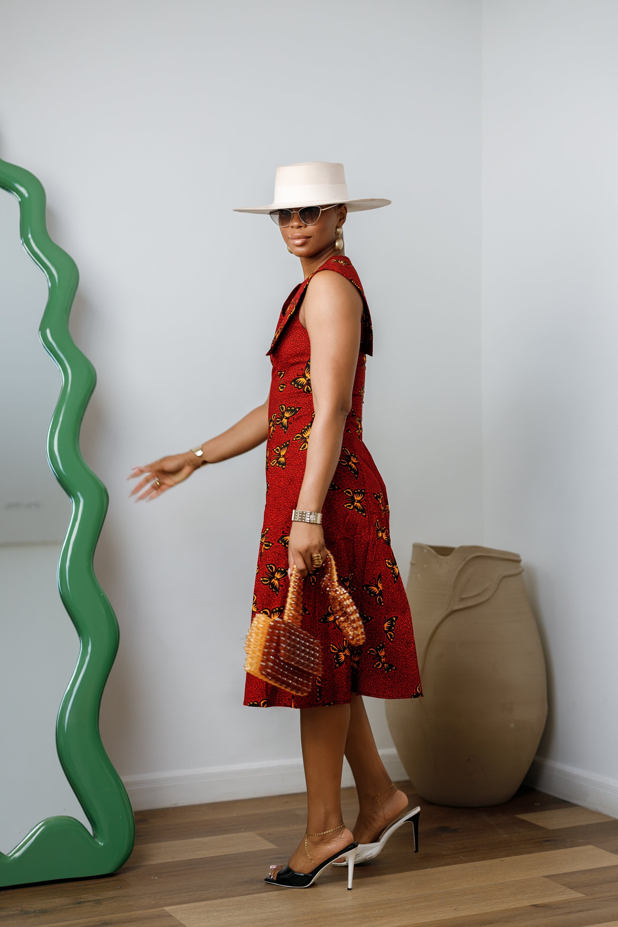 RAISA AFRICAN PRINT SLEEVELESS MIDI DRESS [RED] - DEA collection