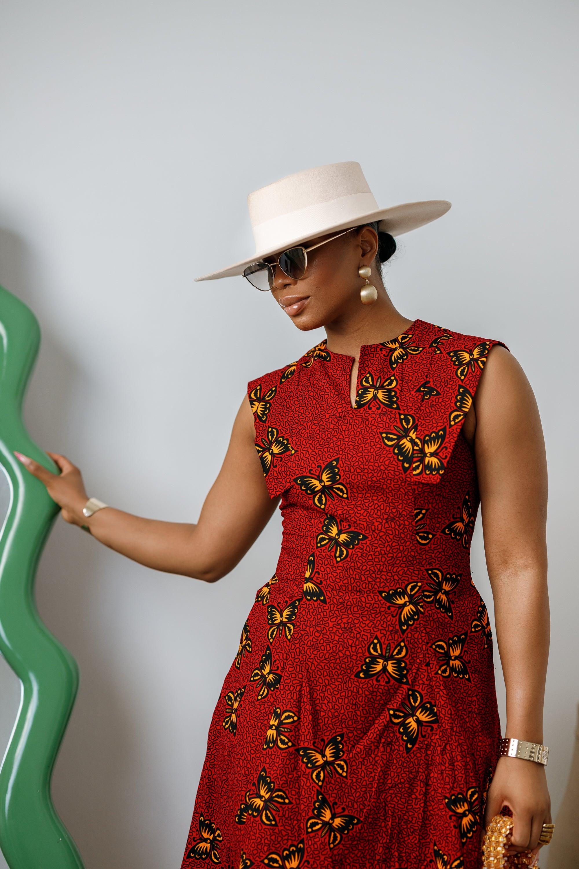RAISA AFRICAN PRINT SLEEVELESS MIDI DRESS [RED] - DEA collection