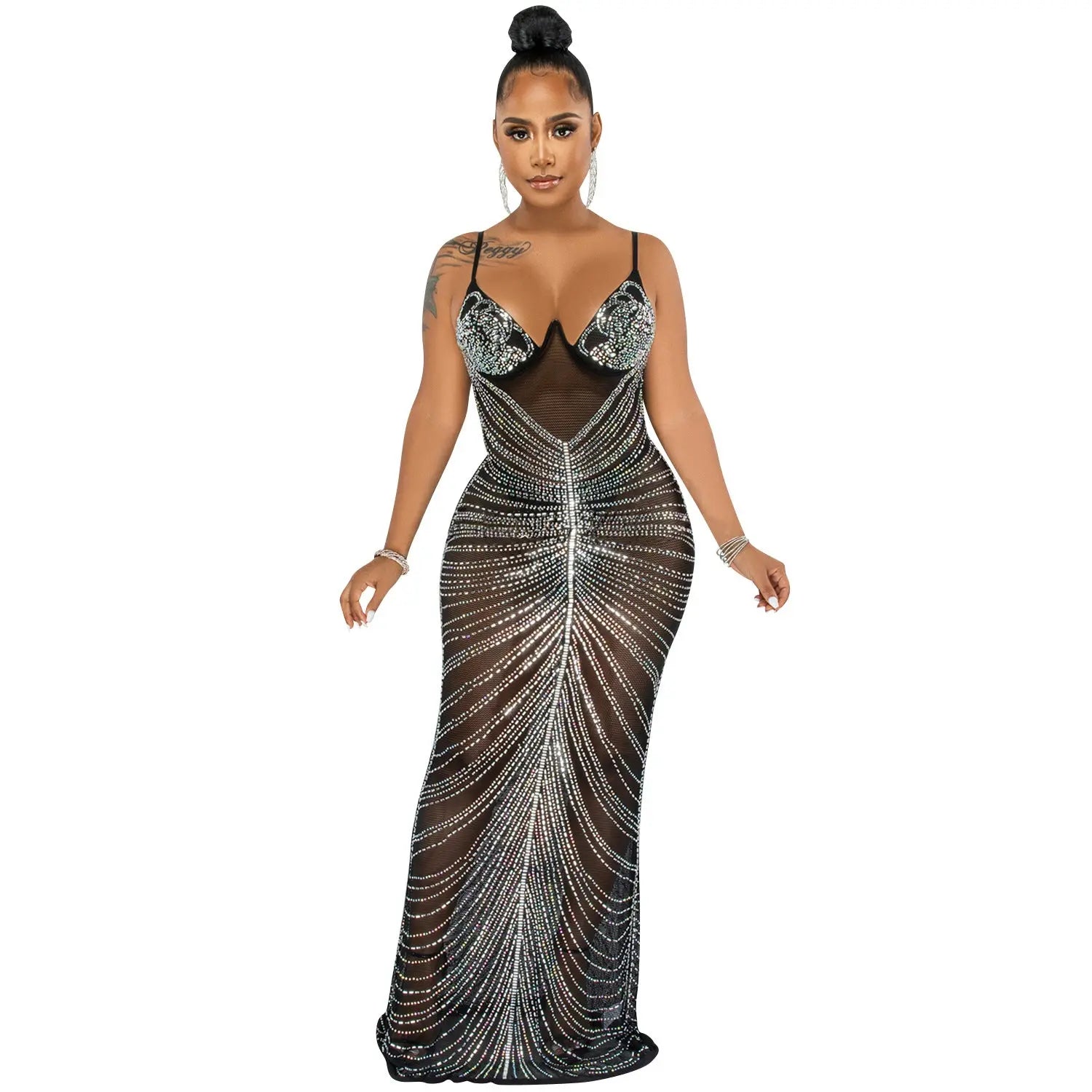 Beaded Strapless Mesh Long Dress - DEA collection
