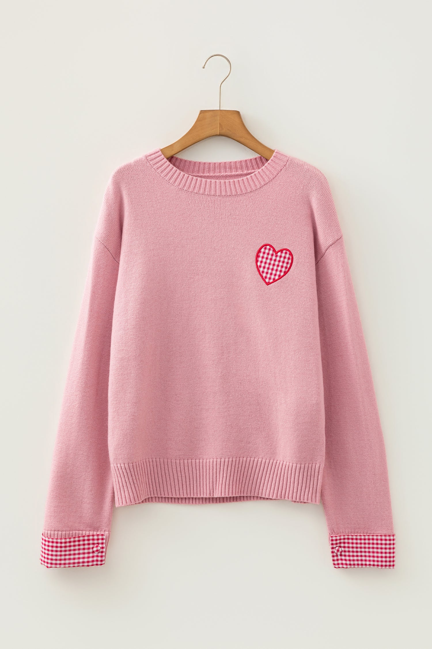 Light Pink Plaid Heart Embroidered