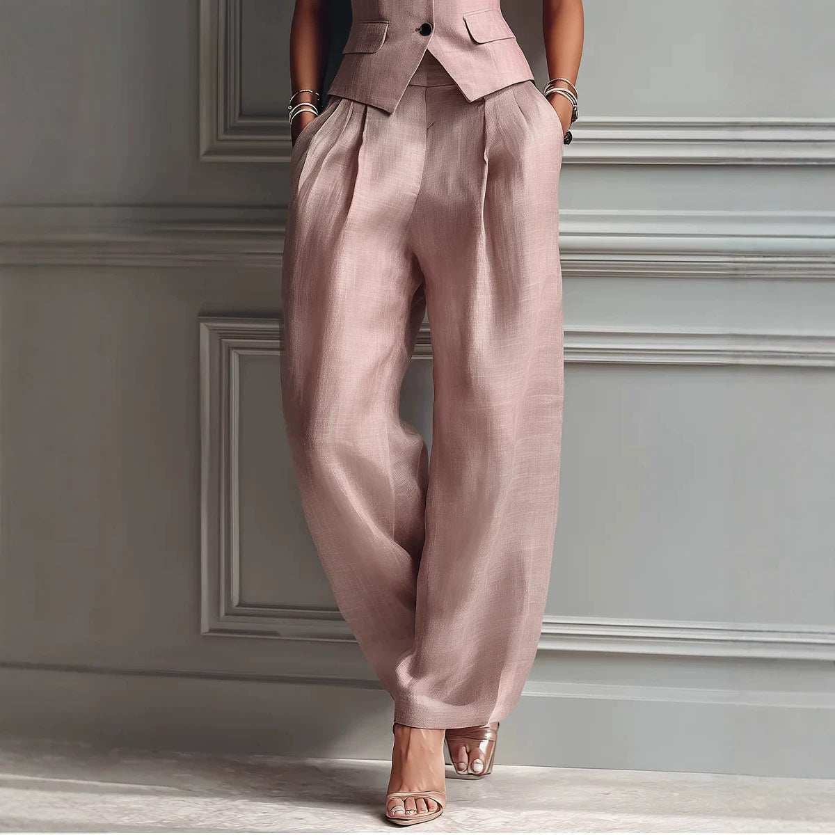 Flip collar single breasted vest long pants two-piece set - DEA collection
