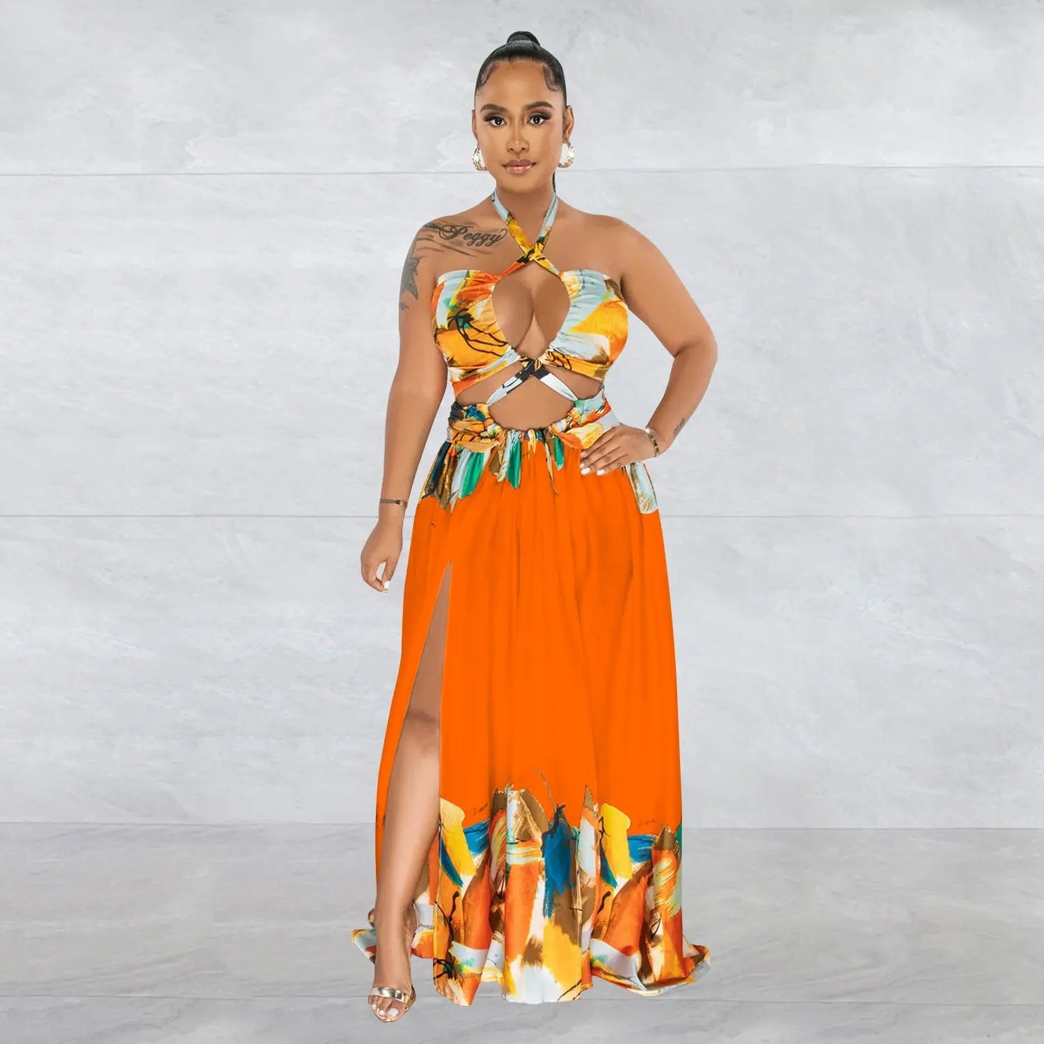 Fashion Women's Tie-front Sleeveless Wrap Bodycon Long Dress - DEA collection