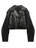 Womens Retro Short-belted Biker Jacket - DEA collection