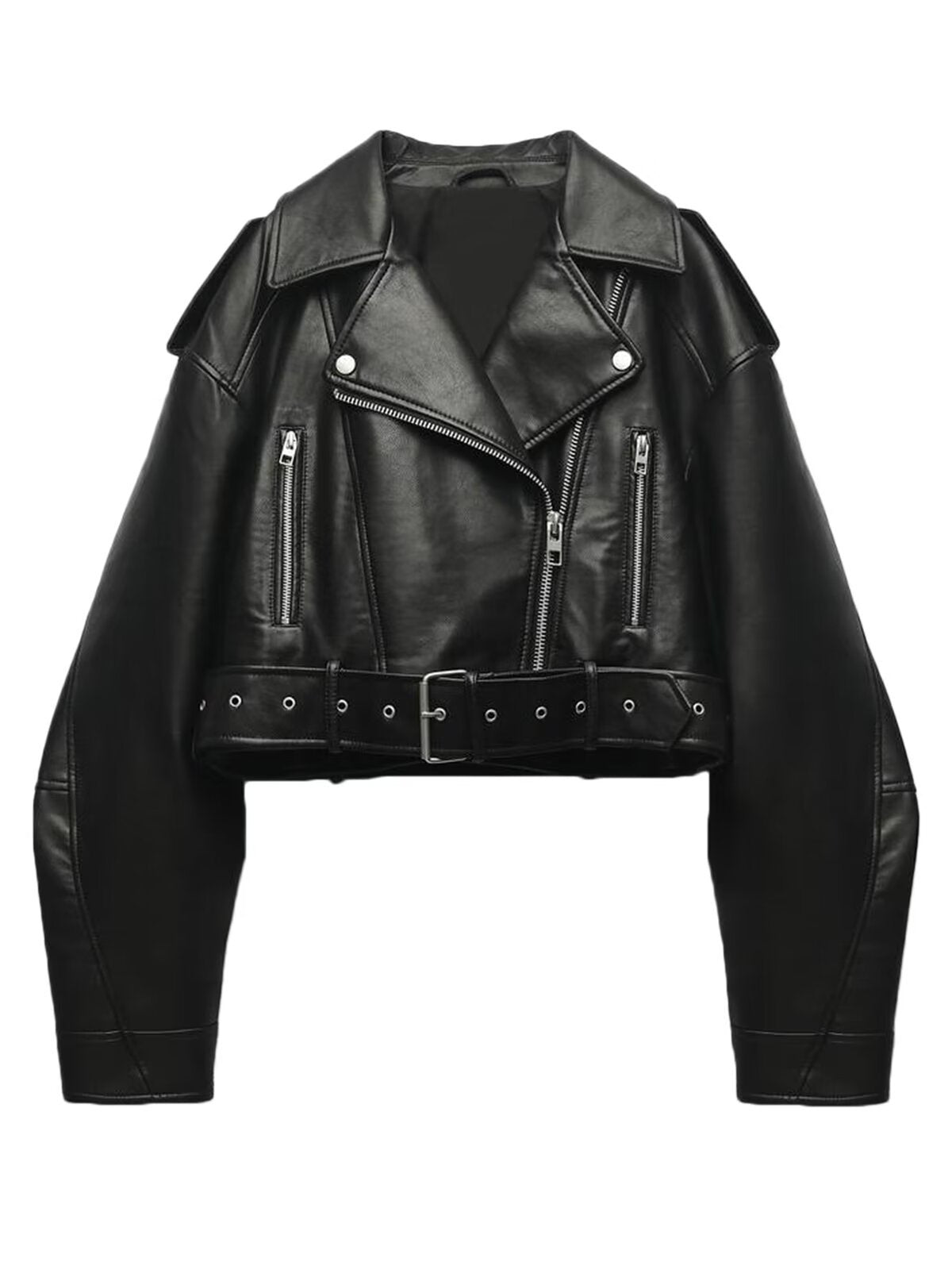 Womens Retro Short-belted Biker Jacket - DEA collection